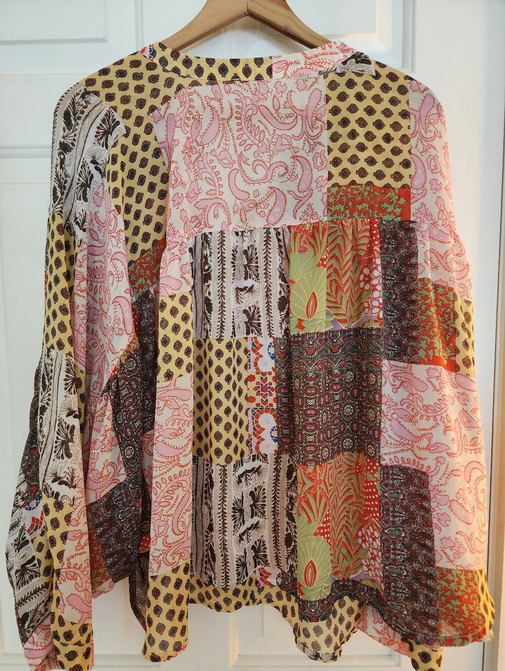 Eesome Patchwork Button Blouse Flowy Bohemian Pink Size L Festival Whimsy - Picture 2 of 8